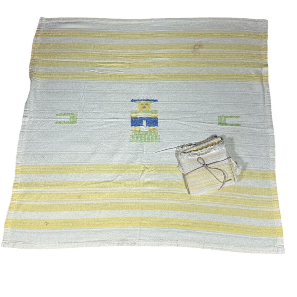 Vintage 60’s MEXICO Woven Tablecloth Southwestern Cotton With Napkins 36x36